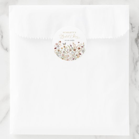 Sticker Rond Arrosage de mariage champêtre Bohème Fleur sauvage (Sac)