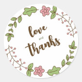 Sticker Rond Arrosage de mariage Feuille verte Fleur rose (Devant)