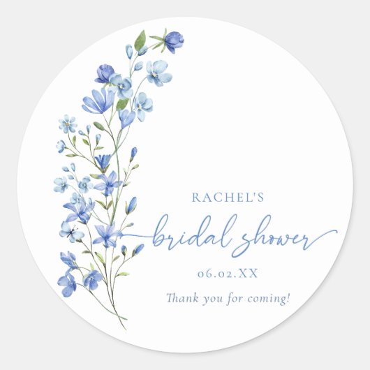 Sticker Rond Arrosage Fleur de Wild Dusty Blue Mariage (Devant)