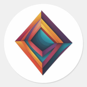 Sticker Rond Art abstrait de diamant géométrique en dégradé 3D