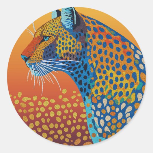Sticker Rond Art Abstrait Léopard Vibrant (Devant)