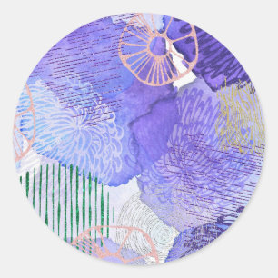 Sticker Rond Art abstrait moderne bleu et violet