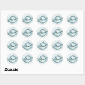 Sticker Rond Art Abstrait moderne Fractal Bleu Turquoise Gris (Feuille)