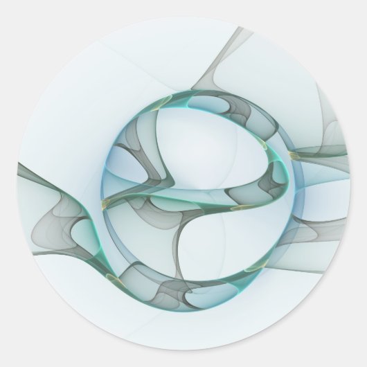 Sticker Rond Art Abstrait moderne Fractal Bleu Turquoise Gris (Devant)