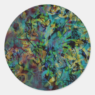 Sticker Rond Art abstrait multicolore griffonné