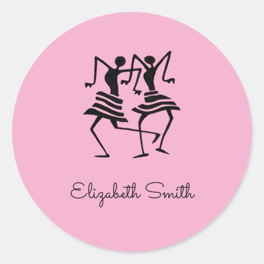 Sticker Rond Art Africain, Monogramme, Danseurs Silhouette (Devant)