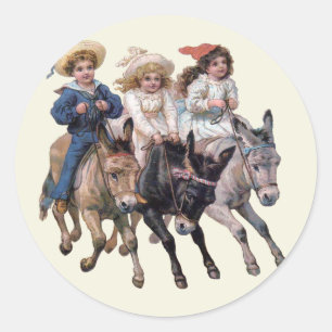 Sticker Rond Art antique de cheval de poney pour enfants