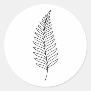 Sticker Rond Art botanique minimaliste de la feuille de fougère