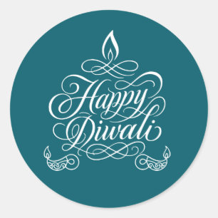 Sticker Rond Art calligraphique décoratif "Happy Diwali"