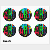 Sticker Rond ART couleur peinture drôle noir (Feuille)