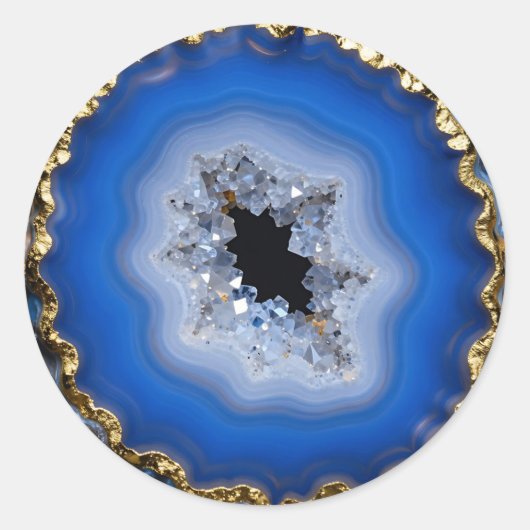 Sticker Rond Art de cristal de géode d'agate bleue à bordure do (Devant)
