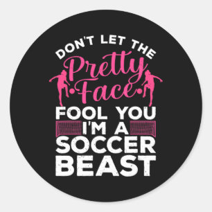Sticker Rond Art de football drôle pour femme Joueuse de footba