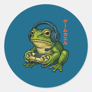 Sticker Rond Art de grenouille de joueur japonais Hommes Femmes