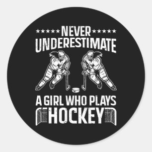 Sticker Rond Art De Hockey Amusant Pour Filles Femmes Joueuse D