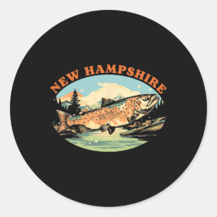 Sticker Rond Art de la pêche à la mouche de la truite du New Ha