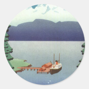Sticker Rond Art de l'affiche de voyage vintage en Alaska, Pays