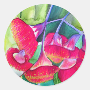 Sticker Rond Art de l'aquarelle australienne à fleurs rouges