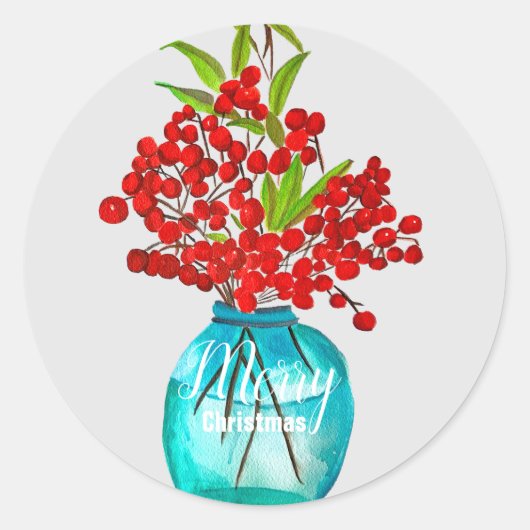 Sticker Rond Art de l'aquarelle des baies rouges de Noël (Devant)