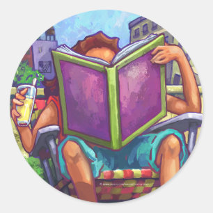 Sticker Rond Art de lecture en été