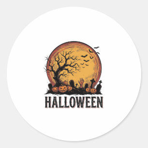 Sticker Rond Art de lune de chauve-souris de cimetière d'Hallow