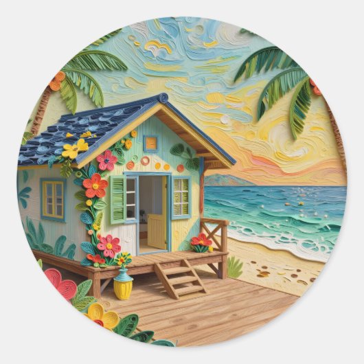 Sticker Rond Art de maison de plage côtière (Devant)