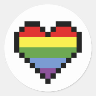 Sticker Rond Art de pixel de fierté d'arc-en-ciel de LGBT