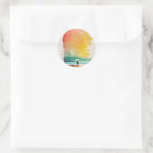Sticker Rond Art de plage abstrait Marche dans les vagues (Sac)