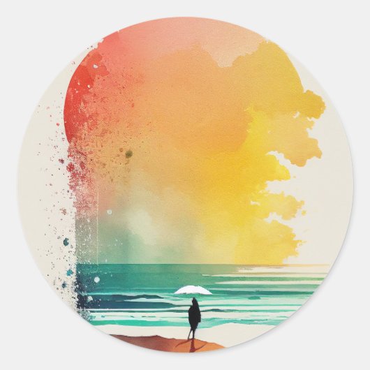 Sticker Rond Art de plage abstrait Marche dans les vagues (Devant)