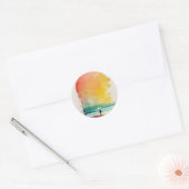 Sticker Rond Art de plage abstrait Marche dans les vagues (Enveloppe)