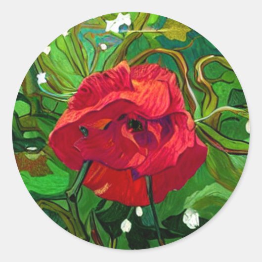 STICKER ROND ART DE ROSE ROUGE (Devant)