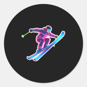 Sticker Rond Art de ski de couleur vive skieur amateur de ski h