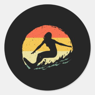 Sticker Rond Art de surf pour femmes filles plage surfeur hawaï