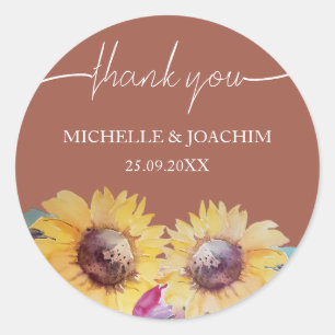 Sticker Rond Art de tournesol aquarelle artistique rustique