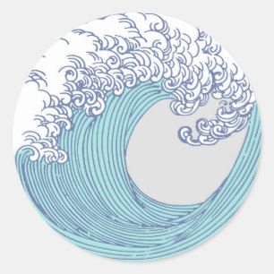 Sticker Rond Art de vague de surf Ukiyo-e japonais vintage de l