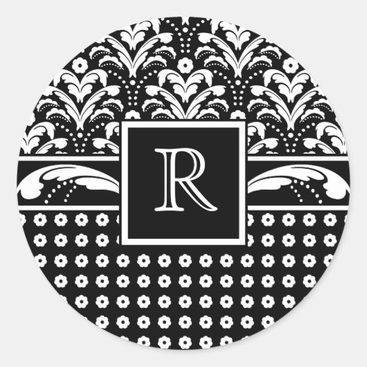 Sticker Rond Art Déco 30s Élégance formelle Damas florales (Devant)