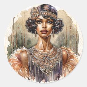 Sticker Rond Art Déco Afro-Américain Flapper
