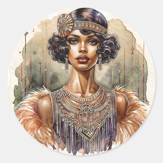 Sticker Rond Art Déco Afro-Américain Flapper (Devant)