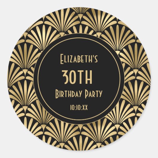 Sticker Rond Art Déco Black and Gold 30e anniversaire (Devant)