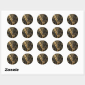Sticker Rond Art Deco Black Gold Feathers (Feuille)
