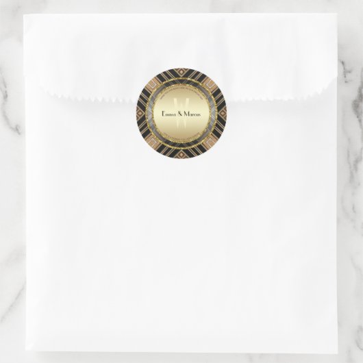 Sticker Rond Art Déco Black Gold Geometry Mariage événement spé (Sac)