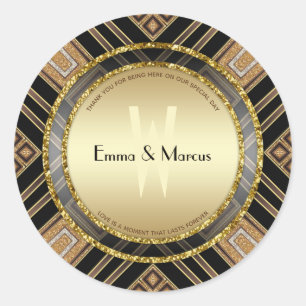 Sticker Rond Art Déco Black Gold Geometry Mariage événement spé