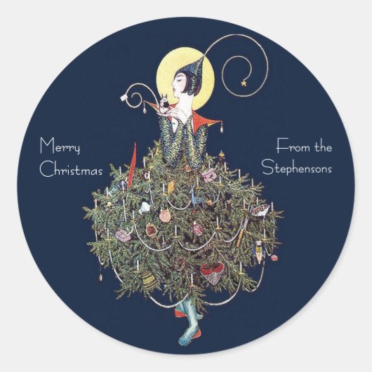 Sticker Rond Art Deco Fashion Christmas Tree Retro (Devant)