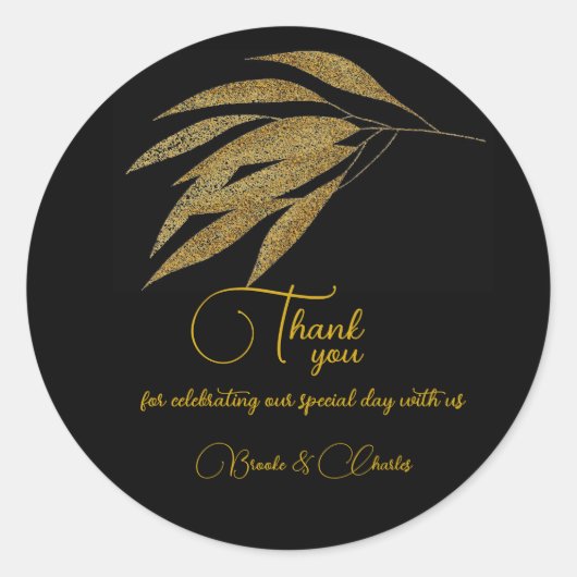 Sticker Rond Art Déco Feuille d'or noir Mariage (Devant)
