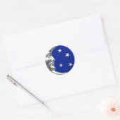 Sticker Rond Art Déco Lune et Etoiles - Bleu Cobalt et Argent (Enveloppe)