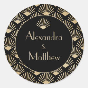Sticker Rond Art Déco Mariage Black Gold Roaring Années