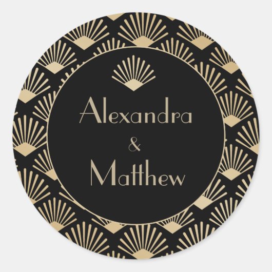 Sticker Rond Art Déco Mariage Black Gold Roaring Années (Devant)
