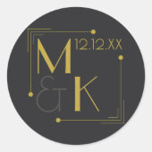 Sticker Rond Art déco Mariage des années 1920 Black Gold (Devant)