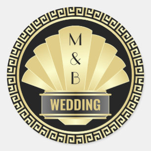 Sticker Rond Art Déco Mariage Elegant Or Noir Grand Gatsby
