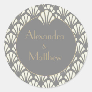 Sticker Rond Art Déco Mariage Gris Gris Années folles Vintage
