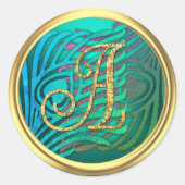 Sticker Rond Art Déco Monogramme Paon 3 Or (Devant)